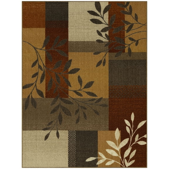 Mainstays Traditional Leaf Block Rust Brown Print Indoor Area Rug, 4'x5'4"