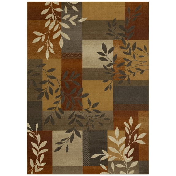 Mainstays Traditional Leaf Block Indoor Area Rug, Rust Brown, 7' x 10'