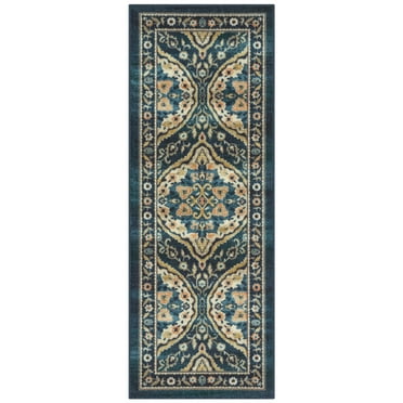 Mainstays Traditional Persian Teal Medallion Indoor Hallway Runner Rug, 1'8"x5'