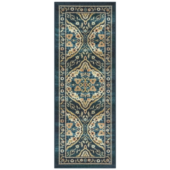 Mainstays Traditional Persian Teal Medallion Indoor Hallway Runner Rug, 1'8"x5'