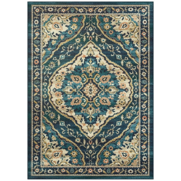 Mainstays Traditional Persian Teal Blue Print Indoor Area Rug, 7' x 10'