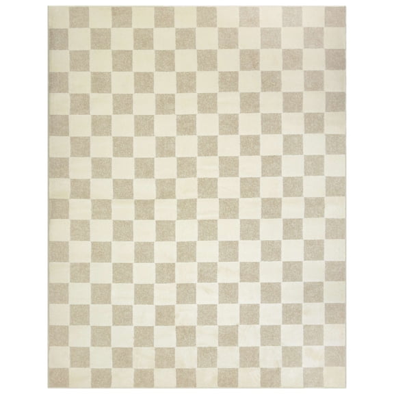 Mainstays Plush Block Check Ivory Indoor Area Rug, 7' 9" x 10'