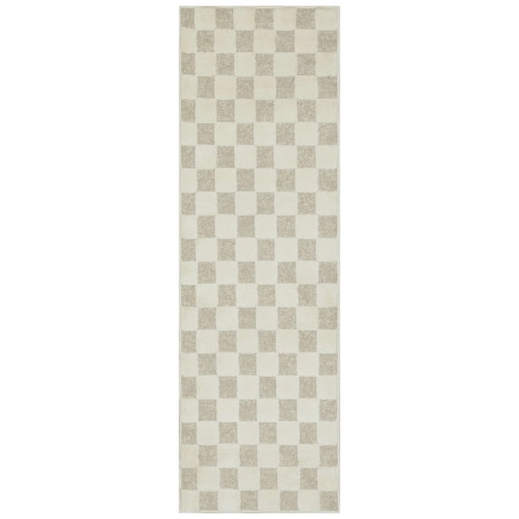 Mainstays Plush Block Check Ivory Indoor Runner Rug, 1'11" x 6'