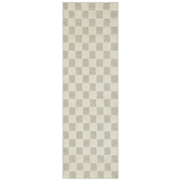 Mainstays Plush Block Check Ivory Indoor Runner Rug, 1'11" x 6'
