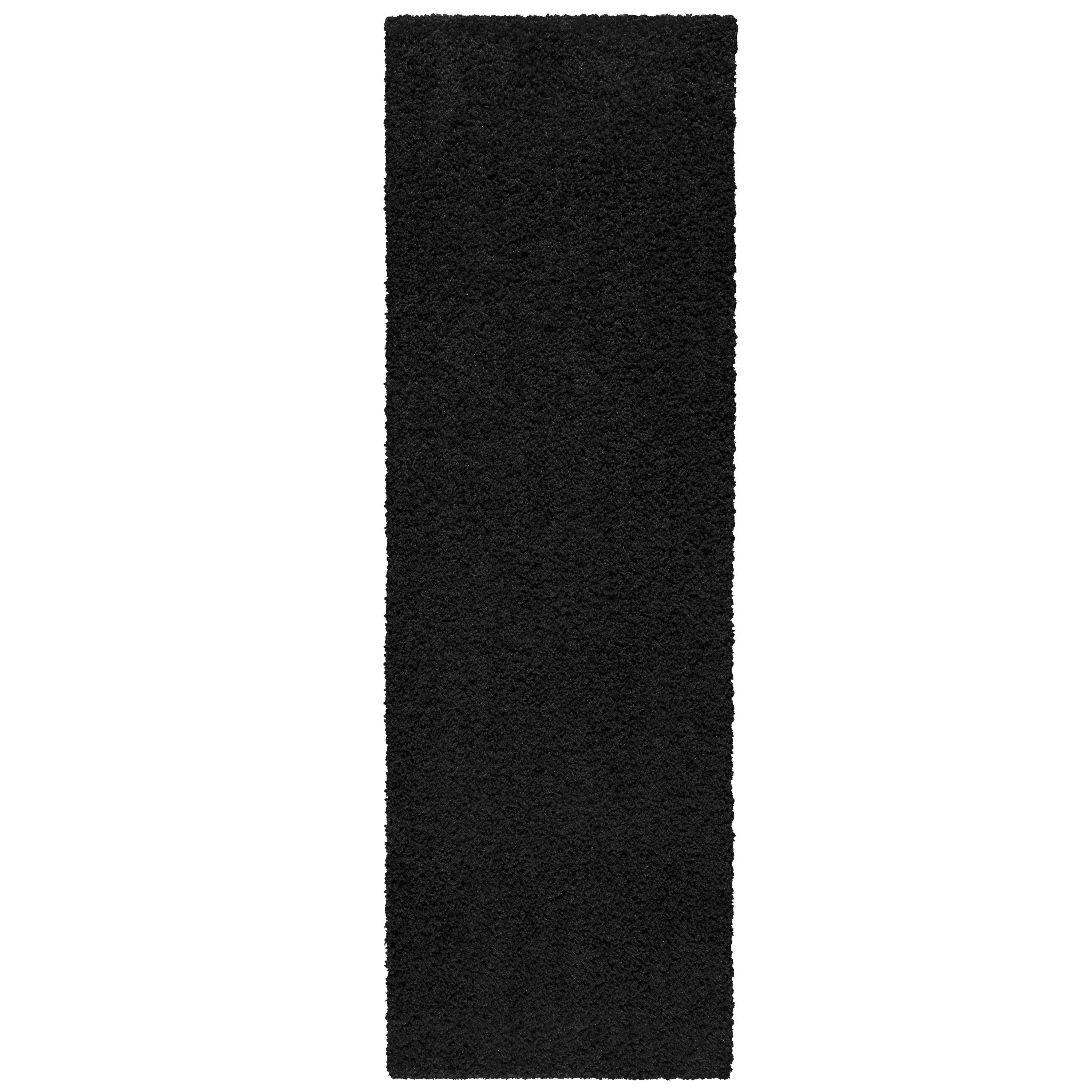 Mainstays Traditional Solid Black Shag Indoor Hallway Runner Rug, 2' x 6'