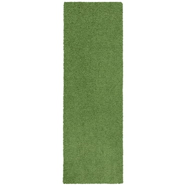 Mainstays Traditional Solid Green Shag Indoor Hallway Runner Rug, 1'9" x 5'
