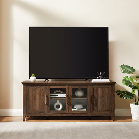 Mainstays Traditional TV Stand with Glass Doors, for TVs up to 65 in, Walnut Finish