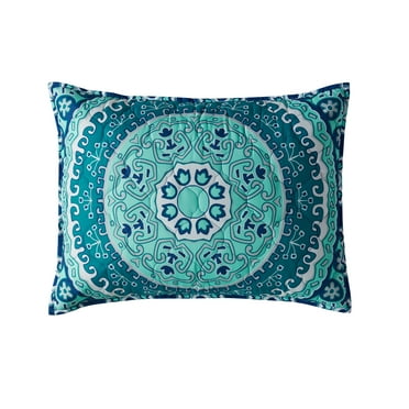 Mainstays Traditional Teal Medallion Pillow Sham, Standard (1 Count)