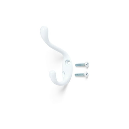 Mainstays, Double Hook White Metal Hook for Hanging Towels and Coats, 10 lbs Capacity, 1 ct