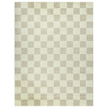 Mainstays Transitional Check Ivory Tan Indoor Area Rug, 5'3" x 7'
