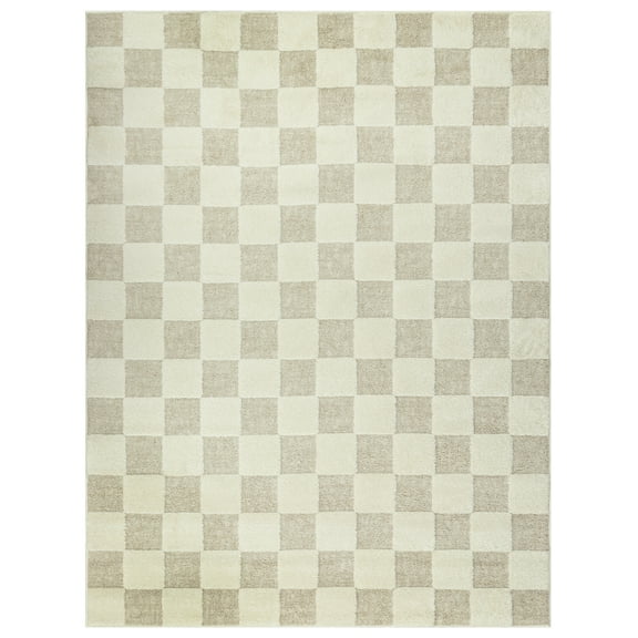 Mainstays Transitional Check Ivory Tan Indoor Area Rug, 5'3" x 7'