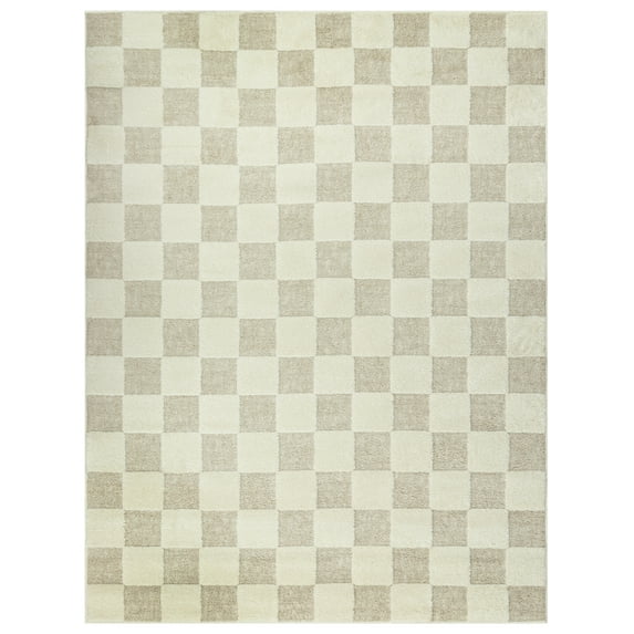 Mainstays Transitional Check Ivory Tan Indoor Area Rug, 5'3" x 7'