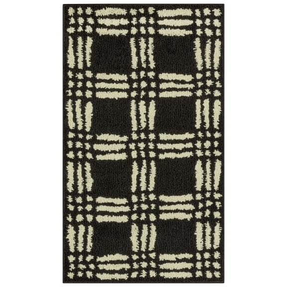 Mainstays Transitional Grid Plaid Black Indoor Accent Rug, 20" x 34"
