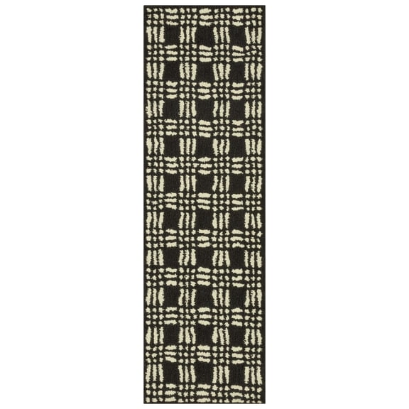 Mainstays Transitional Grid Plaid Black Indoor Runner Rug, 2' x 6'