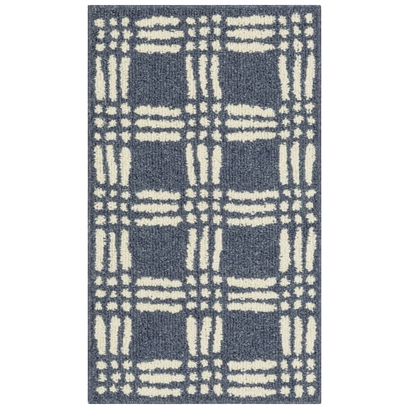 Mainstays Transitional Grid Plaid Blue Indoor Accent Rug, 20" x 34"