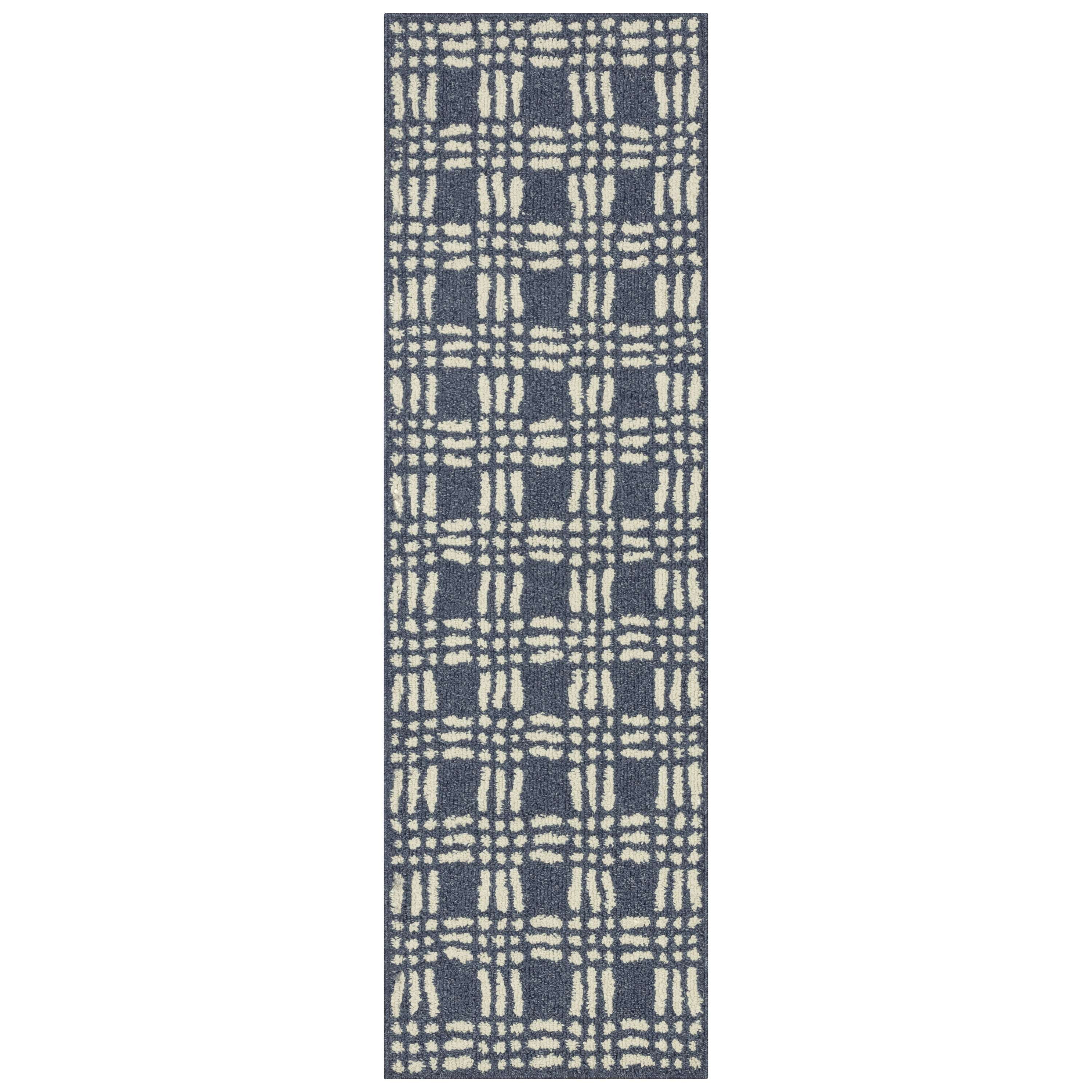 Mainstays Transitional Grid Plaid Blue Indoor Runner Rug, 2' x 6'