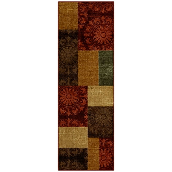Mainstays Transitional Medallion Block Red Indoor Hallway Runner Rug, 1'8"x5'