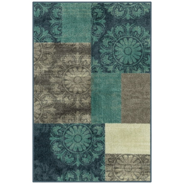 Mainstays Transitional Medallion Block Teal Indoor Accent Rug, 2'6"x3