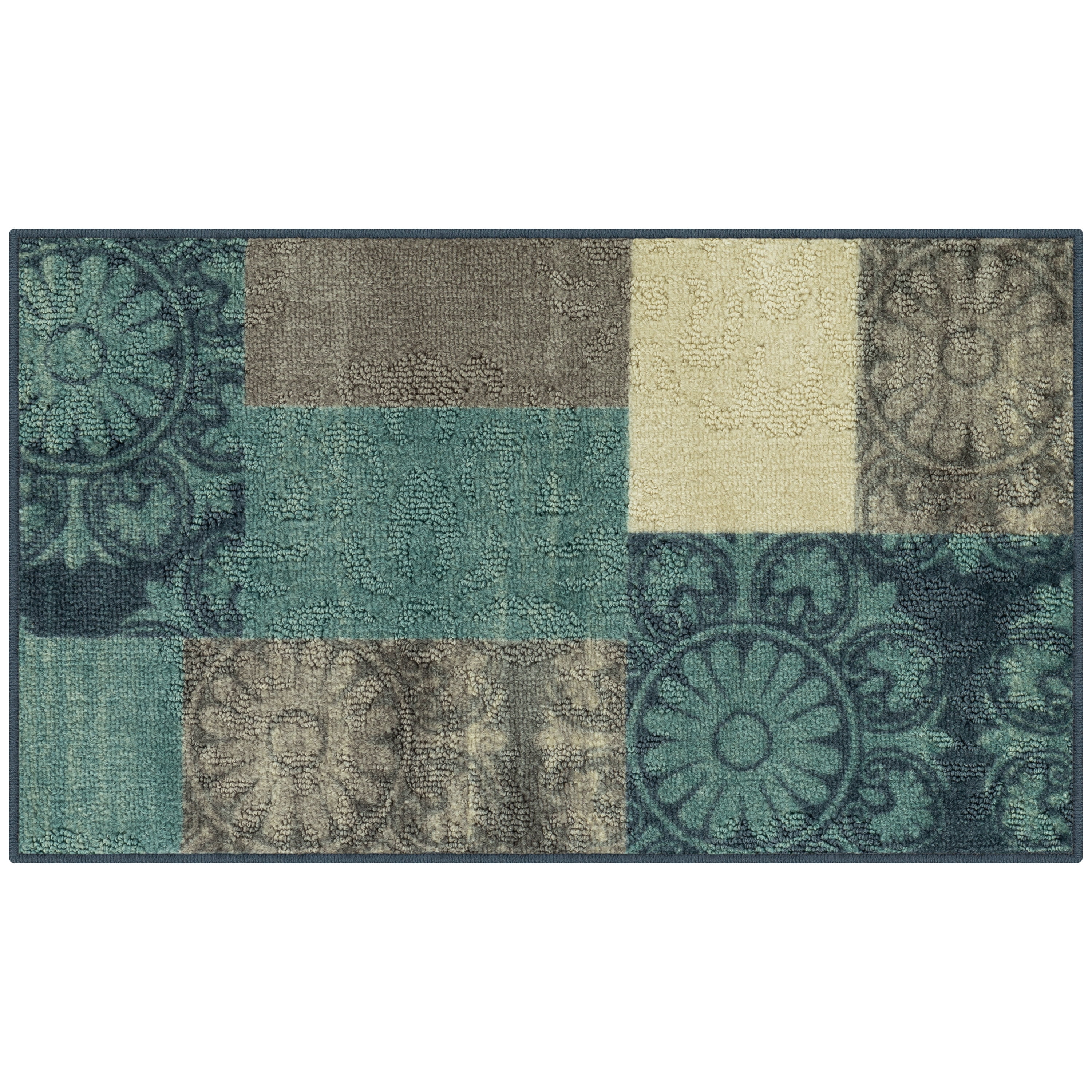 Mainstays Transitional Medallion Block Teal Print Indoor Accent Rug, 1 ft 8 in x 2 ft 10 in