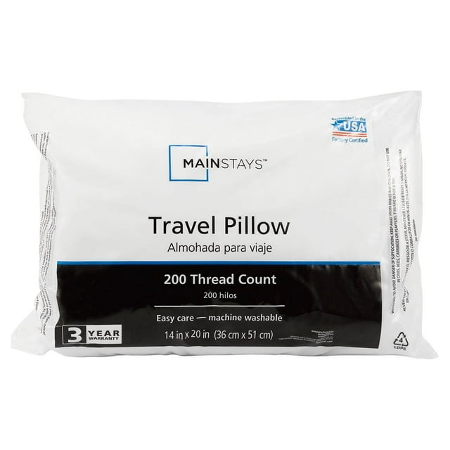 Mainstays Travel Pillow, 14" X 20", 2 Pack