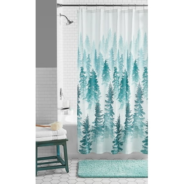 Mainstays Treeline Fabric Shower Curtain, 72" x 72", Polyester, Green