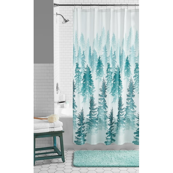 Mainstays Treeline Fabric Shower Curtain, 72" x 72", Polyester, Green