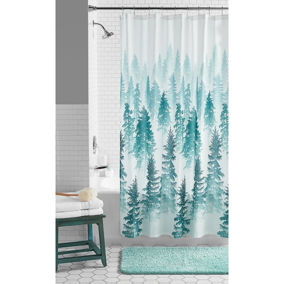 Mainstays Treeline Fabric Shower Curtain, 72" x 72", Polyester, Green