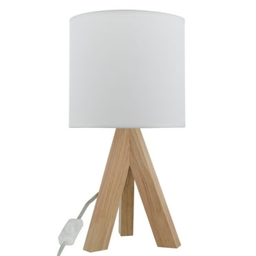 Mainstays Tripod Oak Table Lamp with Classic White Fabric Shade, 16.75"H, One Size