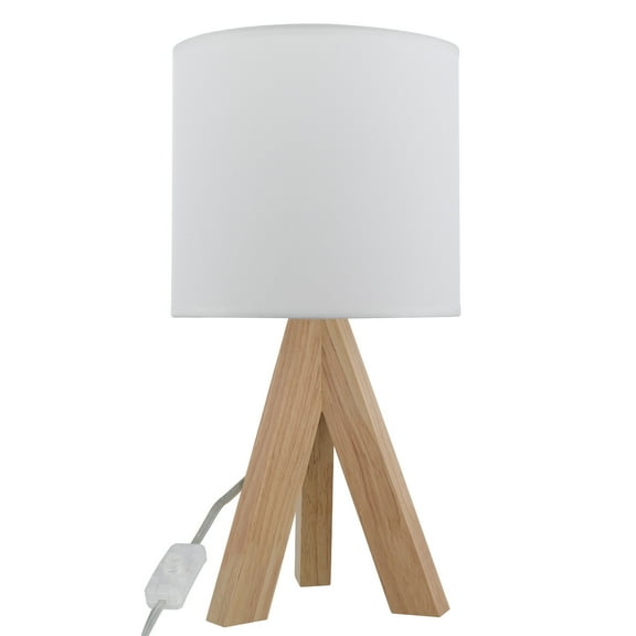Mainstays Tripod Oak Table Lamp with Classic White Fabric Shade, 16.75"H, One Size