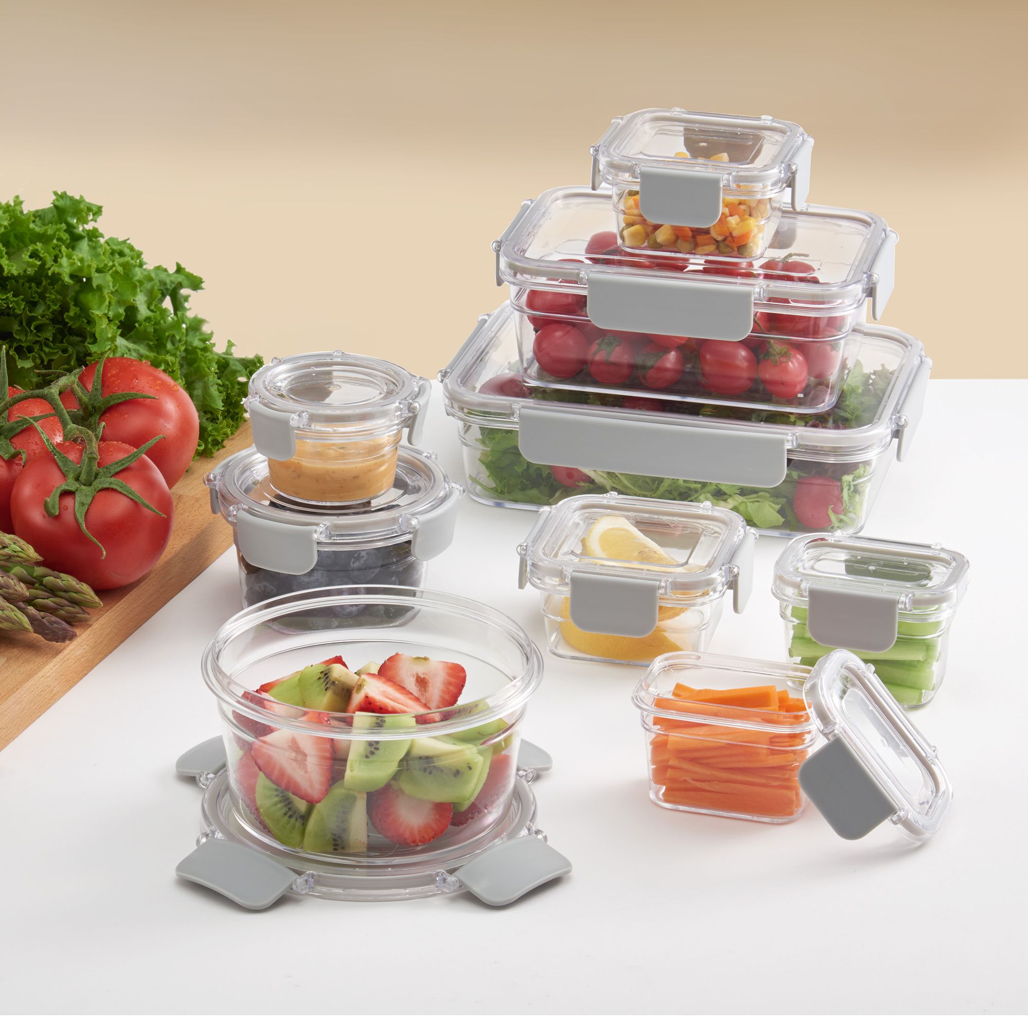 Mainstays Tritan Variety Set of 9 Food Storage Containers with Light Grey Clasps (18 Pc in Total) - image 1 of 5