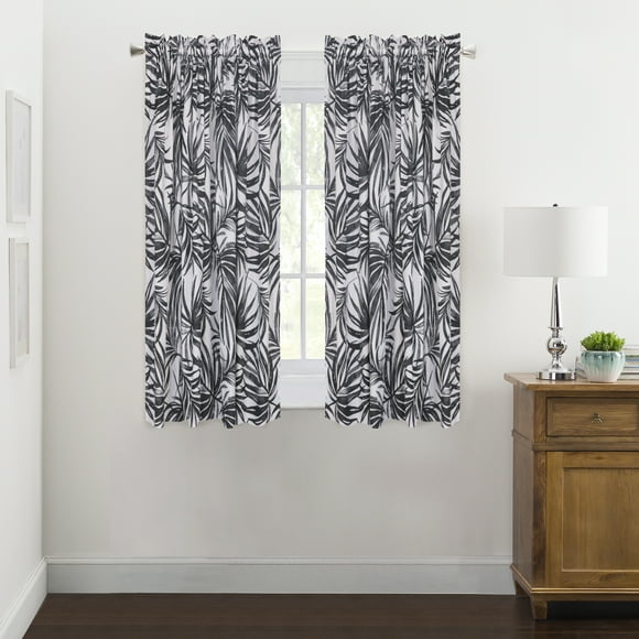 Mainstays Room Darkening Curtain Panel Pair, Set of 2, Tropical Leaf, 30" W x 84" L