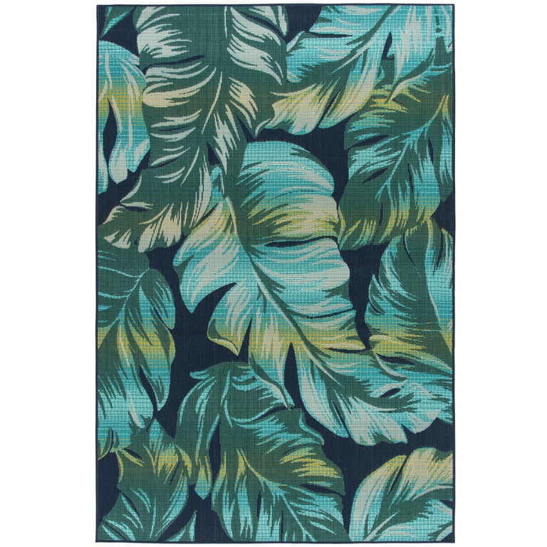Hampton Bay Tropical Palm Leaves Black 5 ft. x 7 ft. Indoor/Outdoor Area Rug