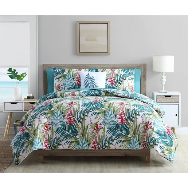 Mainstays Tropical Reversible Bed-in-a-Bag Comforter Set, Queen, Multi ...