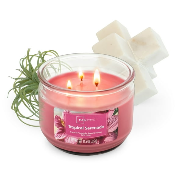 Mainstays Tropical Serenade Scented 3-Wick Glass Jar Candle, 11.5 oz