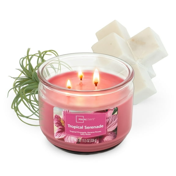 Mainstays Tropical Serenade Scented 3-Wick Glass Jar Candle, 11.5 oz