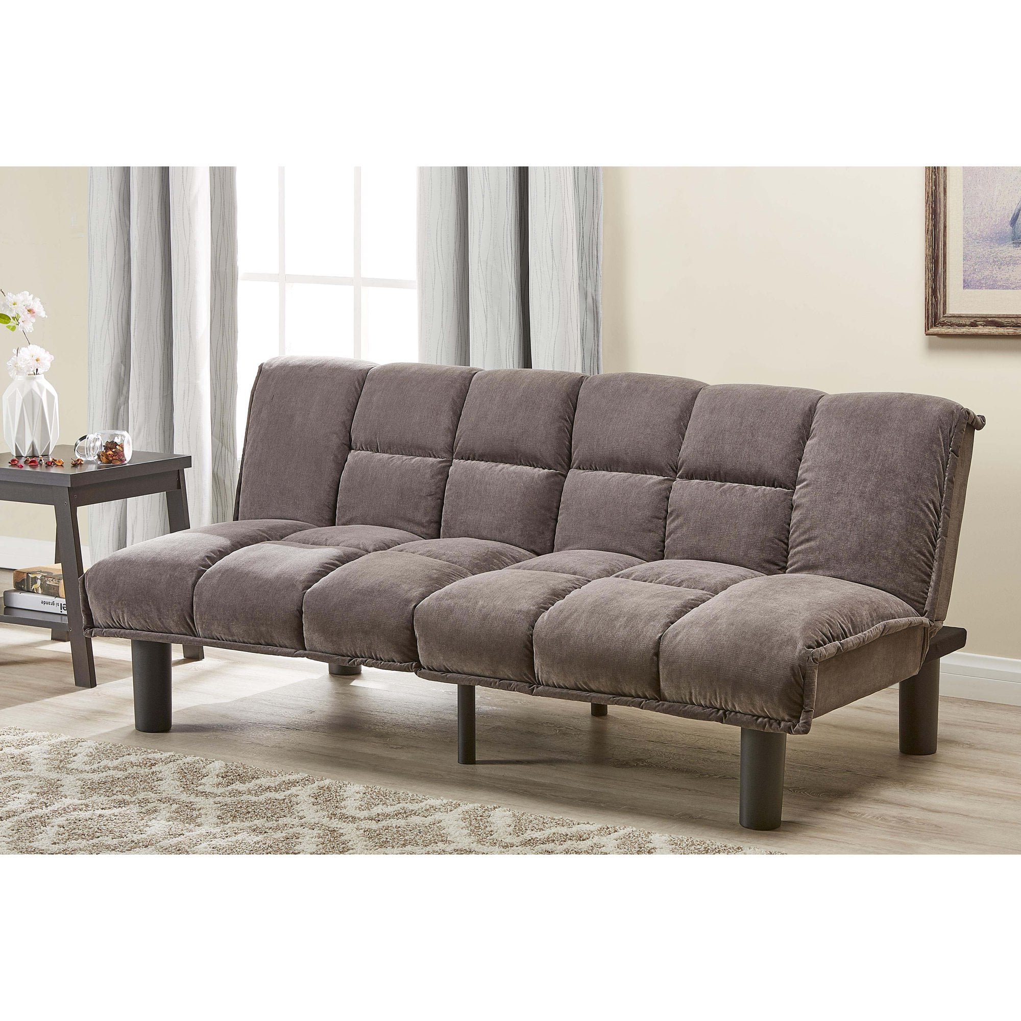 Mainstays Tufted Microfiber Futon Grey Faux Suede Walmart