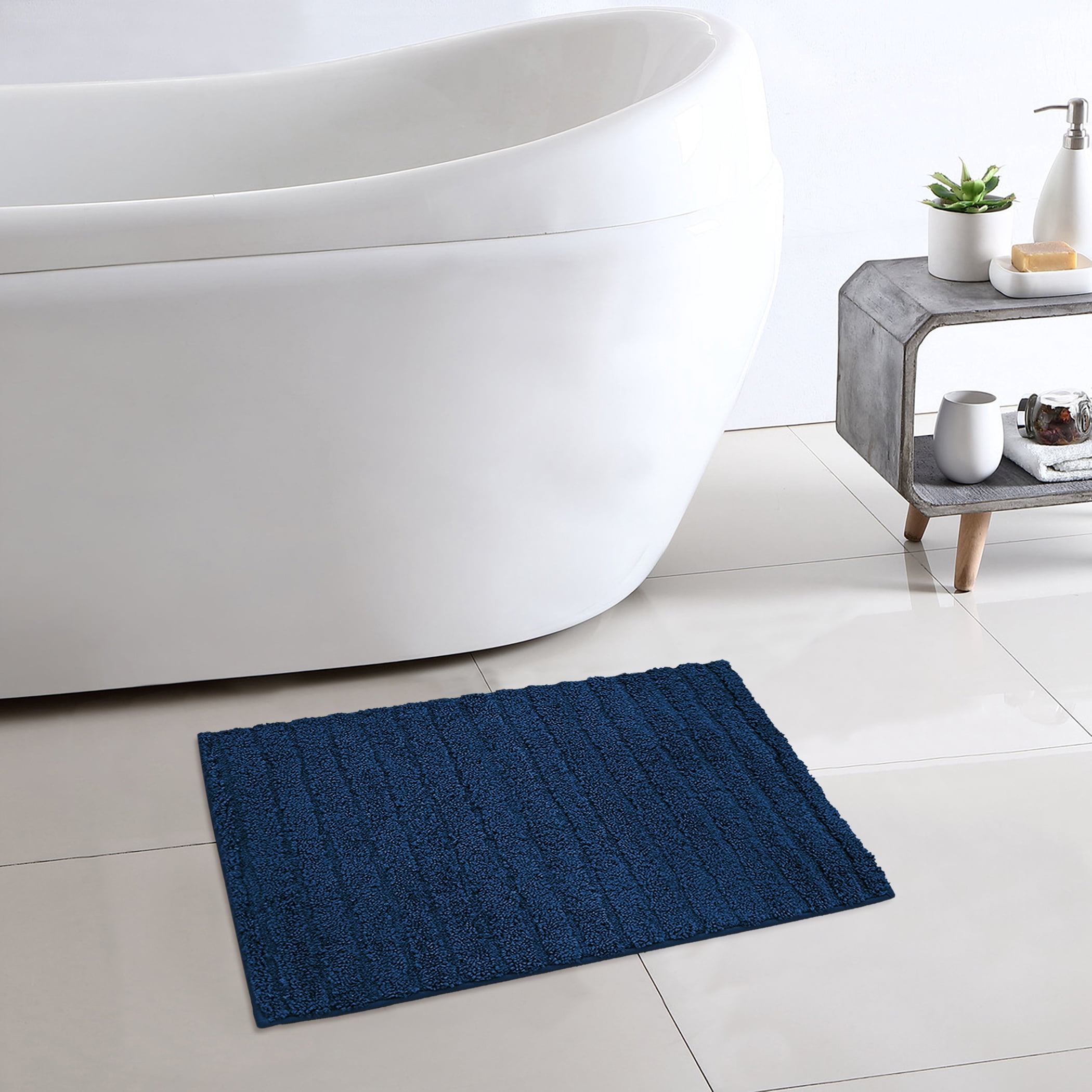 Mainstays Tufted Stripe 2 Piece Bath Rug Bundle, Blue Cove, 17 in x 24 in