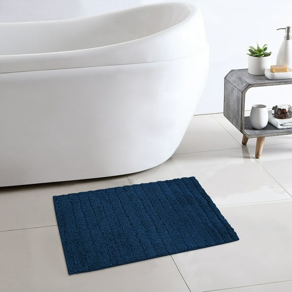 Mainstays Tufted Stripe 2 Piece Bath Rug Bundle, Blue Cove, 17" x 24"
