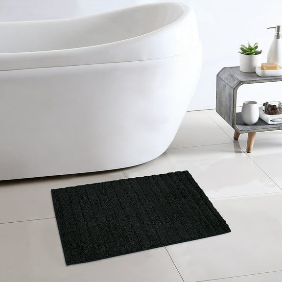 Mainstays Tufted Stripe 2 Piece Bath Rug Bundle, Rich Black, 17" x 24"