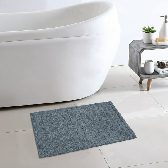 Mainstays Tufted Stripe 2 Piece Bath Rug Bundle, Soothing Gray, 17" x 24"