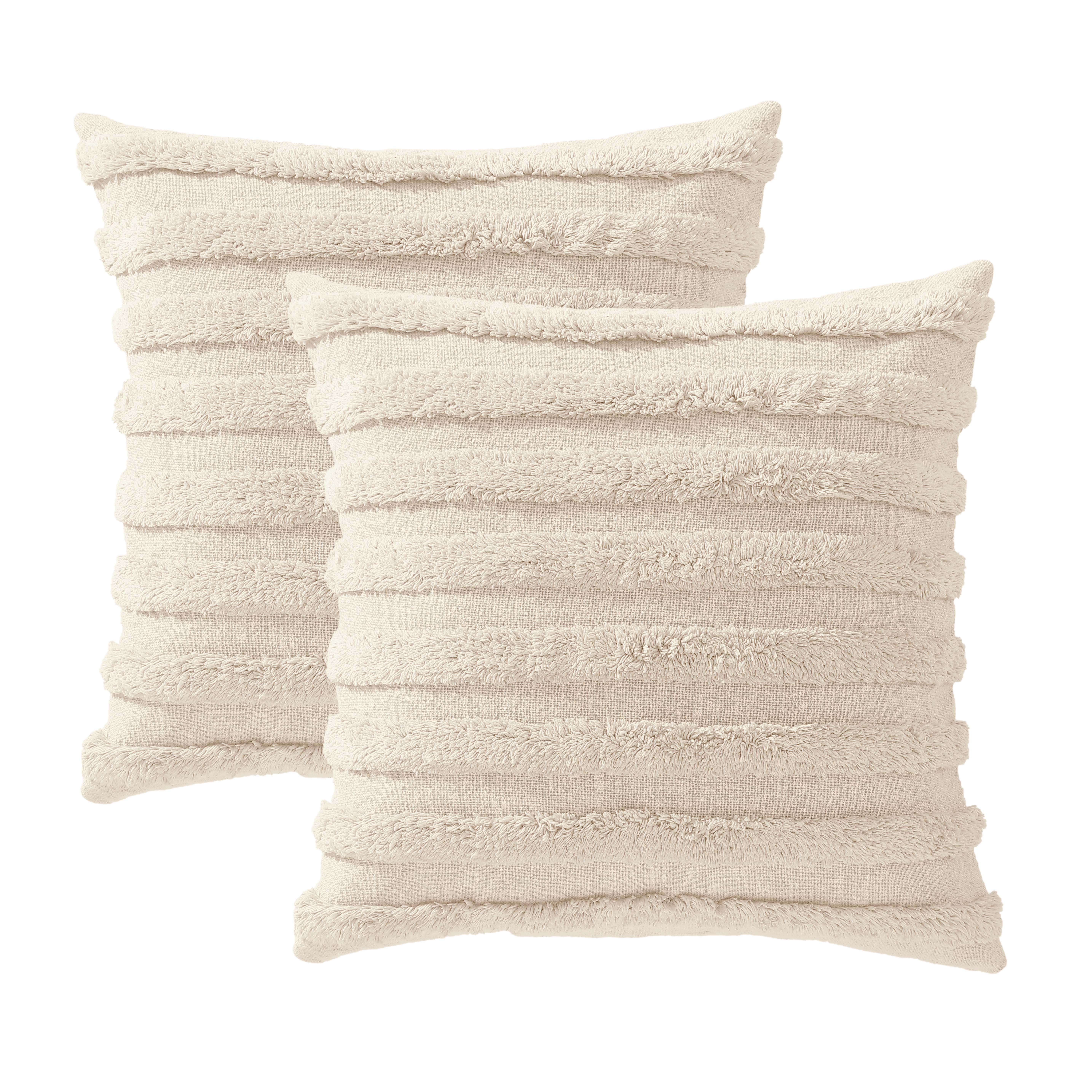 Mainstays Tufted Stripe Decorative Throw Pillow, 18 X 18 Inches, Ivory, 2 Pack