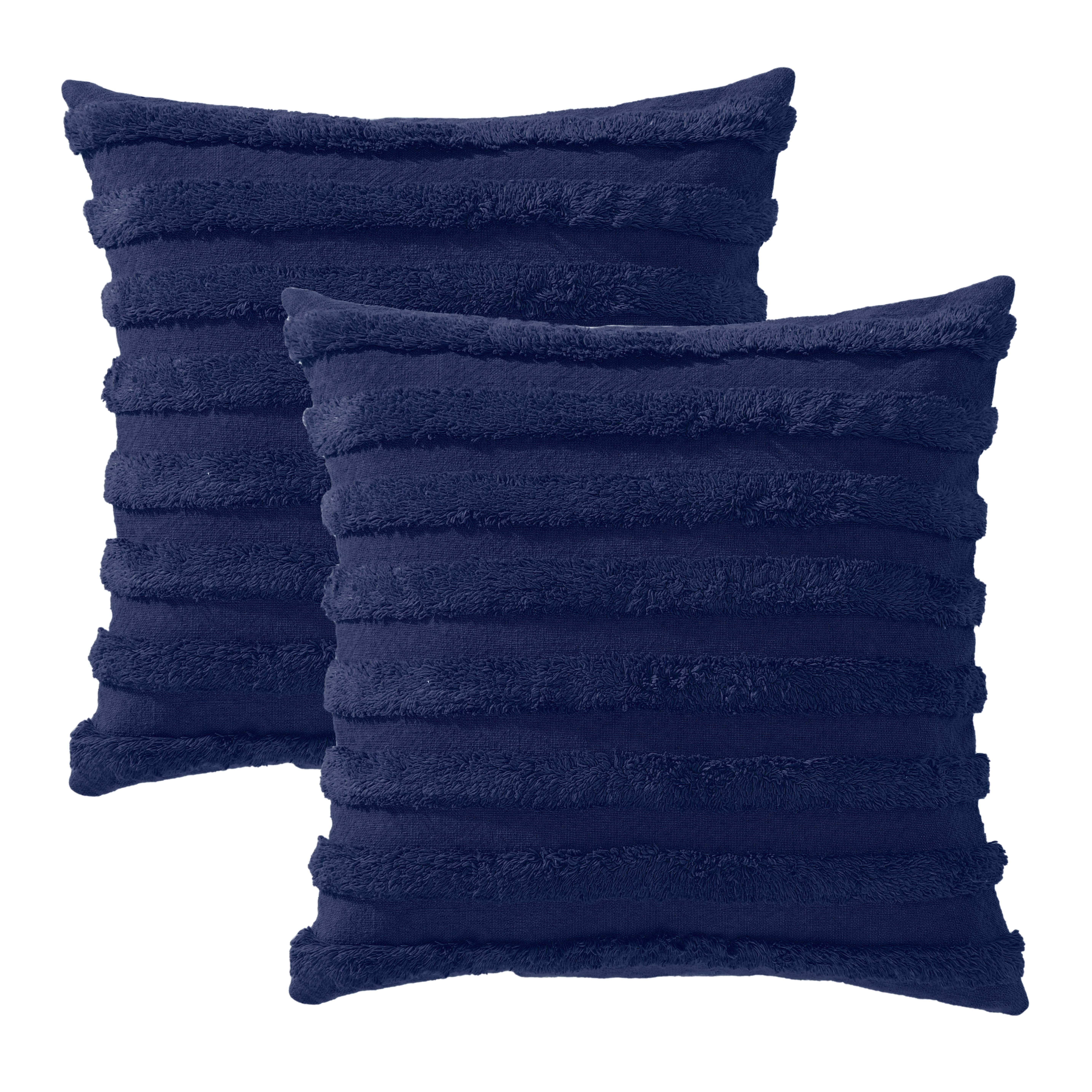 Mainstays Tufted Stripe Decorative Throw Pillow, Navy, 18''x18'', Set of 2  