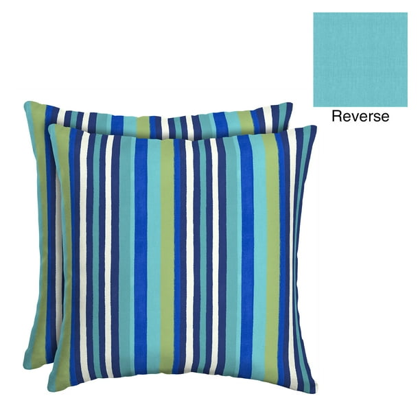 Mainstays Turquoise Stripe 16" Outdoor Throw Pillow, Set of 2
