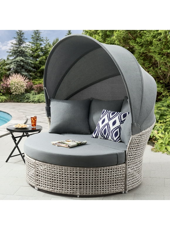 Mainstays Tuscany Ridge 2-Piece Outdoor Daybed with Retractable Canopy, Dark Gray