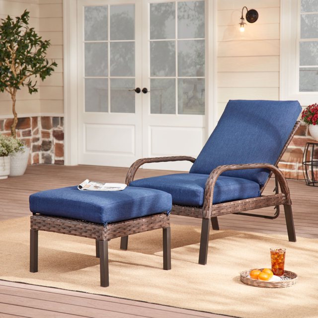 Mainstays Tuscany Ridge 2Piece Wicker Reclining Chaise Lounge, Blue