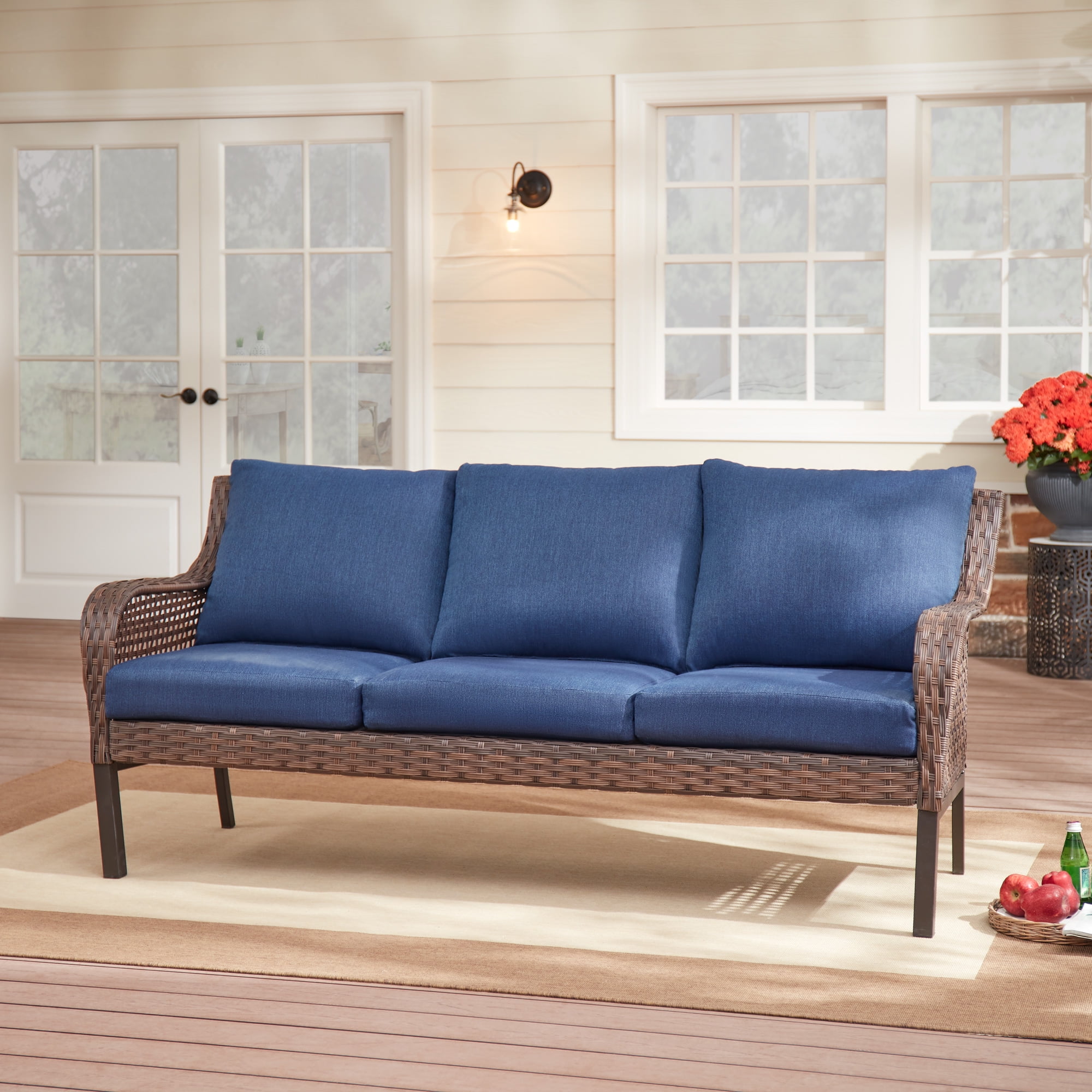 Walmart exclusive discounts  Mainstays Tuscany Ridge Wicker Outdoor Sofa, Blue