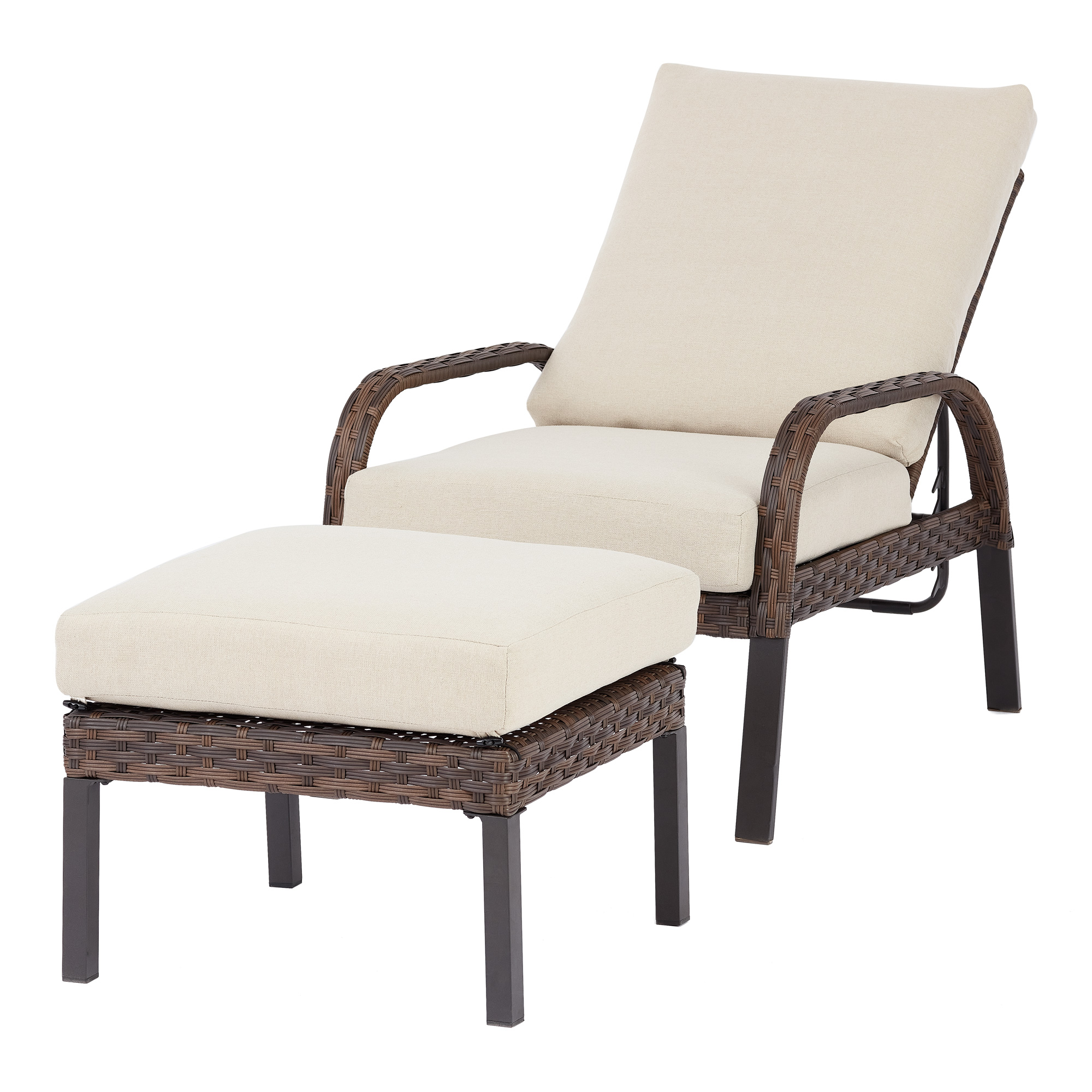 Mainstays Tuscany Ridge Wicker Reclining Chaise Lounge with Ottoman, Beige - image 1 of 8
