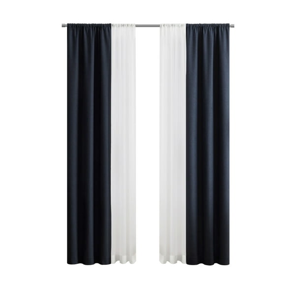Mainstays Solid Twill Blackout Curtain Panel and Sheers, Set of 4, Blue Cove, 27.5" W x 95" L