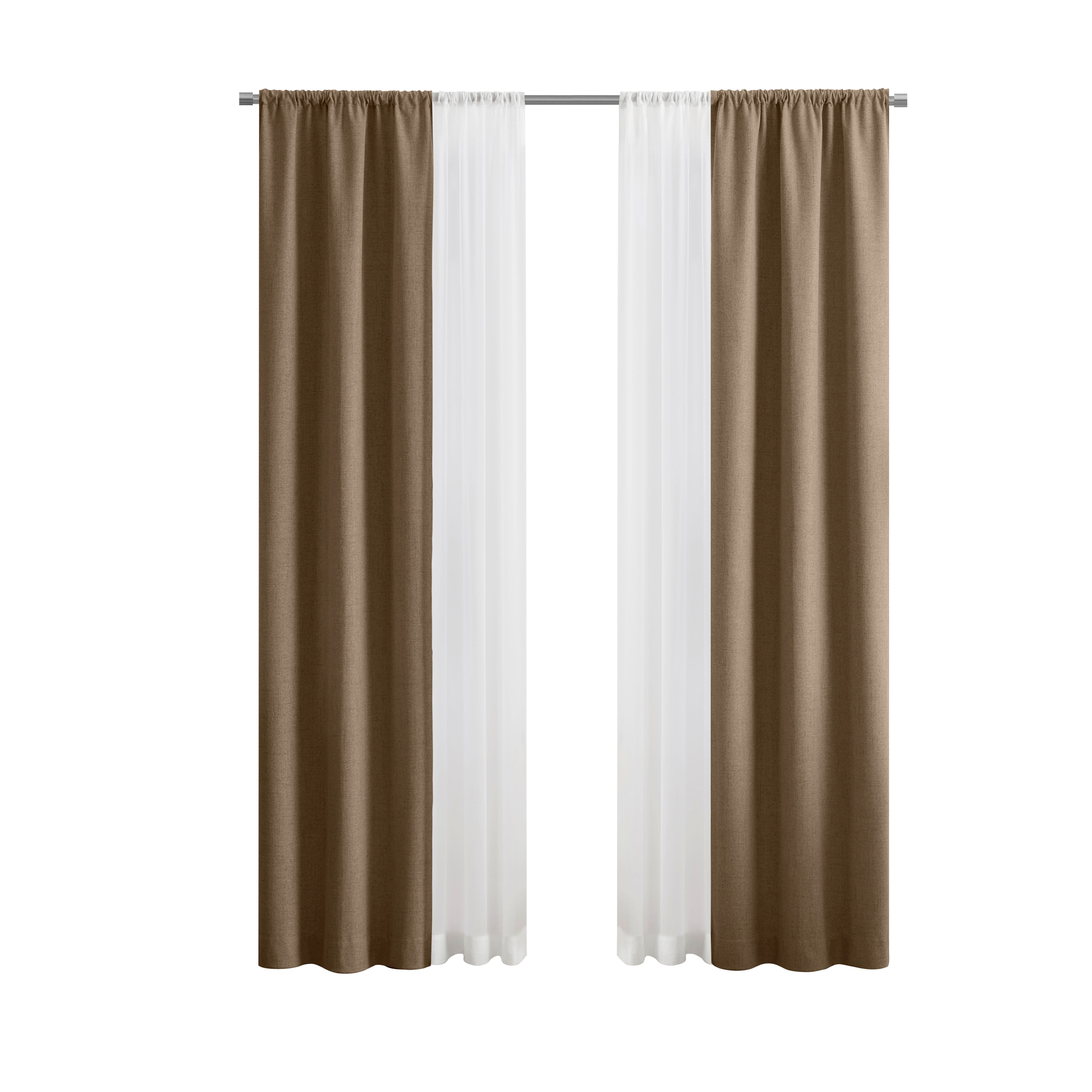 Mainstays Twill Blackout Rod Pocket 4 Piece Curtain Set, Brown Bag, 27.5" W x 84" L