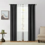 Mainstays Solid Twill Blackout Curtain Panel and Sheers, Set of 4, Rich Black, 27.5" W x 84" L